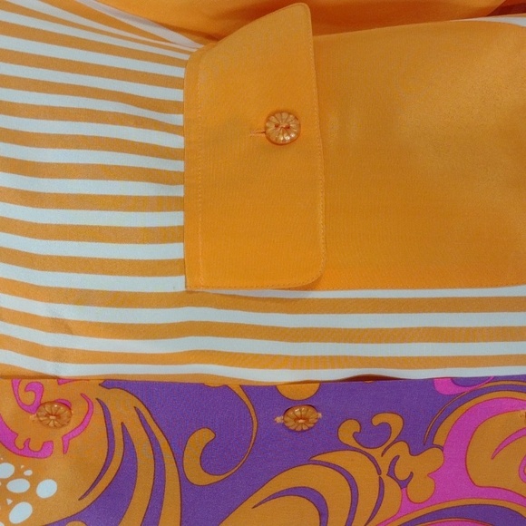 Designer silk button-down orange shirt - Picture 3 of 8